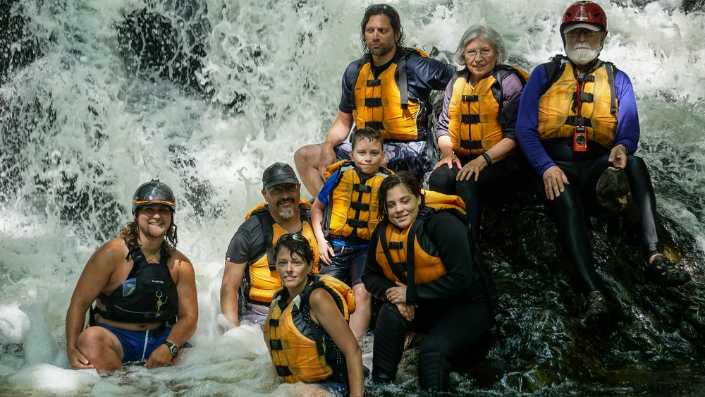 The whole boatload at the Dead Stream falls.<br />CrabApple white water rafting on the Kennebeck.<br />July 9, 2017 - The Forks, Maine.