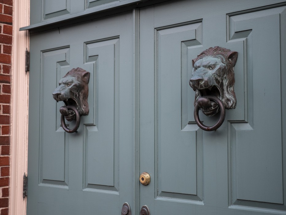 Door knockers.<br />July 21, 2017 - Portsmouth, New Hampshire.