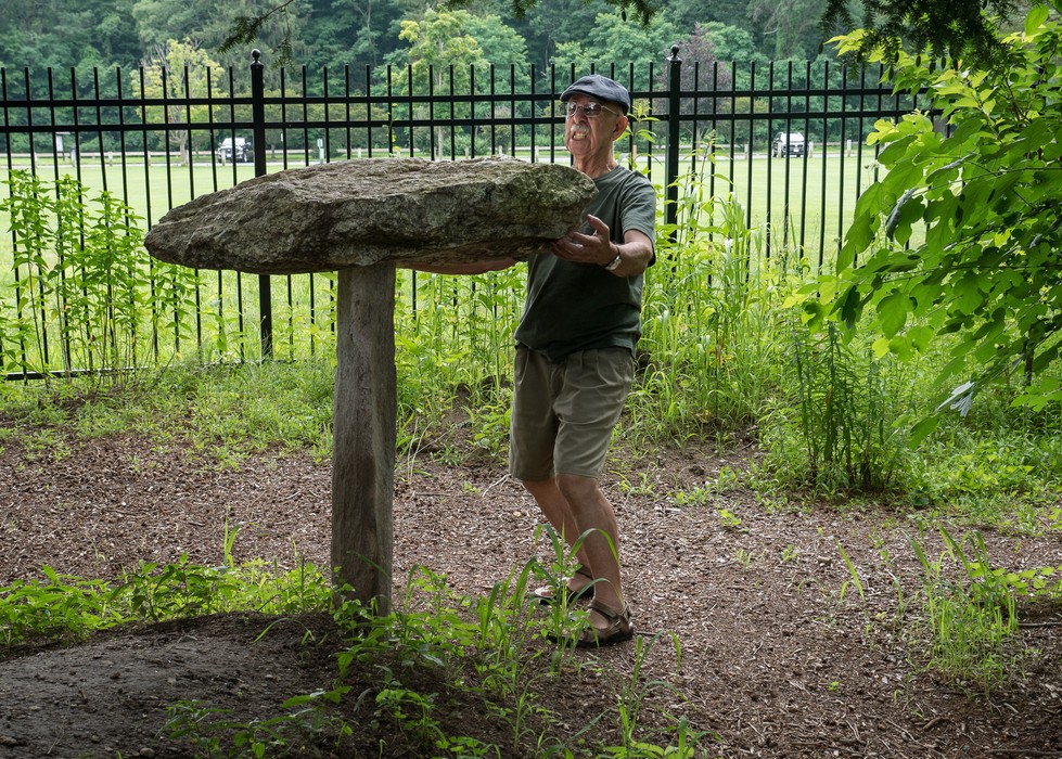 Ronnie straining to lift the rock?<br />July 22, 2017 - The Gardens at Elm Bank, Wellesley, Massachusetts.