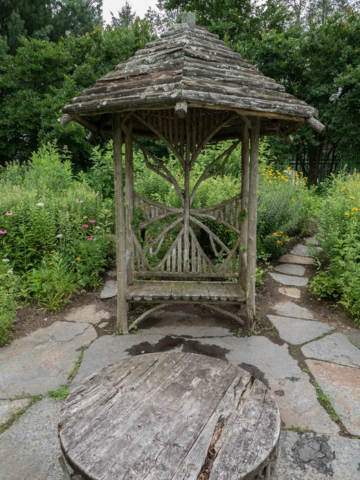 Nice bench and table.<br />July 22, 2017 - The Gardens at Elm Bank, Wellesley, Massachusetts.
