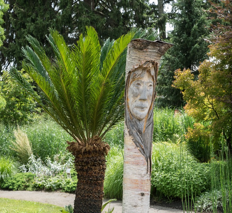 Wooden carvings in the Children's Garden.<br />July 28, 2017 - The Gardens at Elm Bank, Wellesley, Massachusetts.