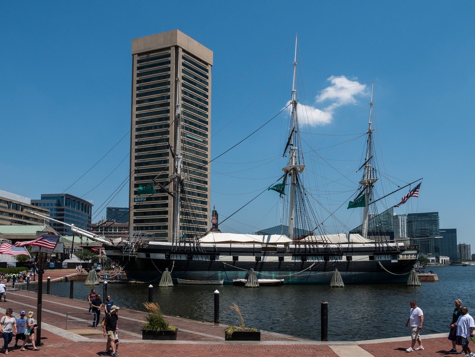 Tall ship Constellation.<br />June 30, 2017 - Harborplace, Baltimore, Maryland