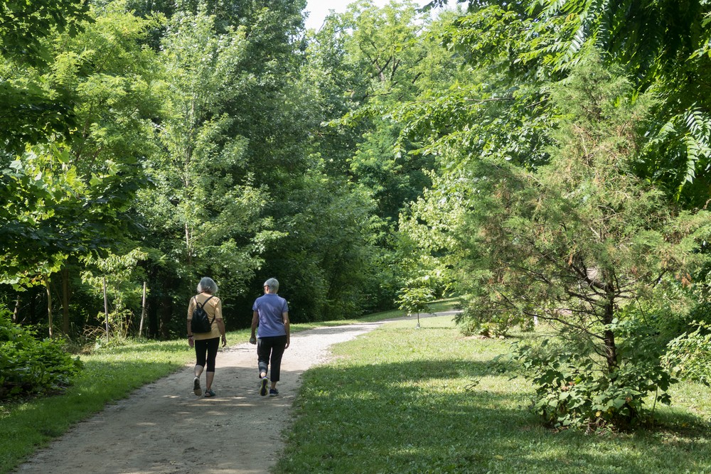 Joyce and Baiba on path along the Stony Run.<br />July 2, 2017 - Baltimore, Maryland.