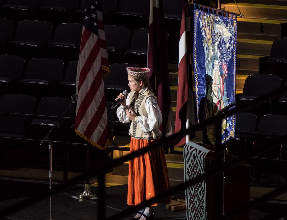 Singing of the United States and Latvian national anthems.<br />Latvian Song and Dance Festival.<br />July 2, 2017 - Royal Farms Arena, Baltimore, Maryland.