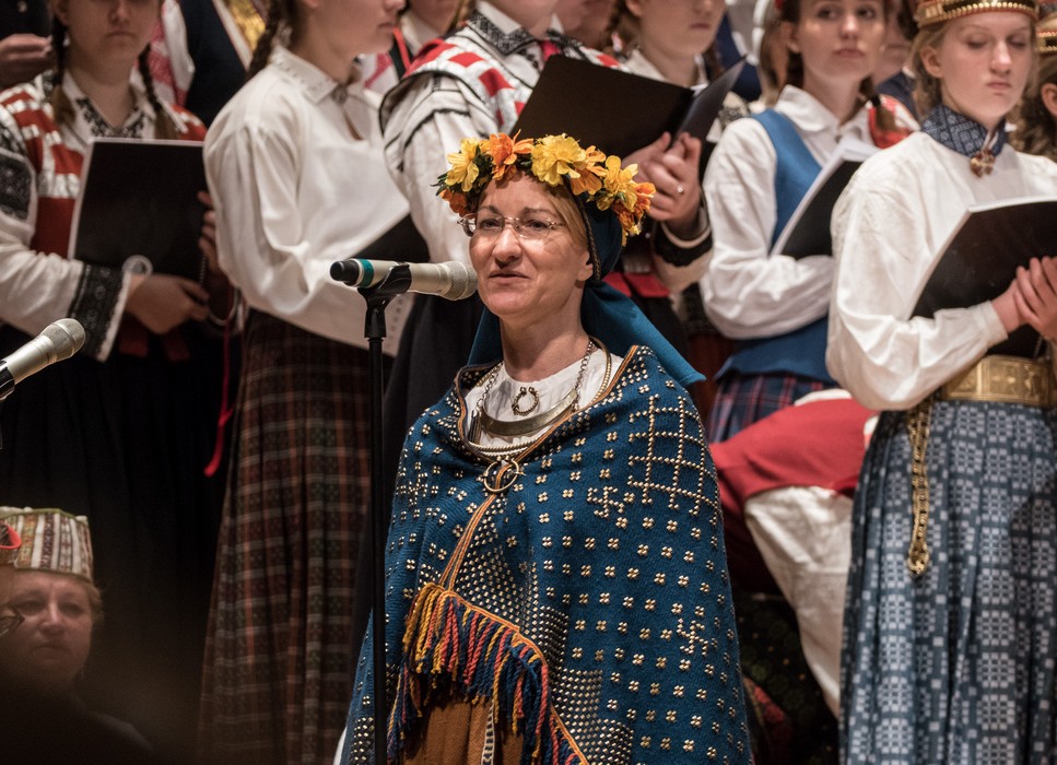Singing Latvian songs.<br />Latvian Song and Dance Festival.<br />July 3, 2017 - Joseph Meyerhoff Symphony Hall, Baltimore, Maryland.