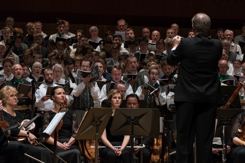 Singing Latvian songs.<br />Latvian Song and Dance Festival.<br />July 3, 2017 - Joseph Meyerhoff Symphony Hall, Baltimore, Maryland.