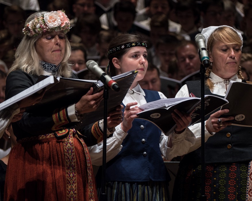 Singing Latvian songs.<br />Latvian Song and Dance Festival.<br />July 3, 2017 - Joseph Meyerhoff Symphony Hall, Baltimore, Maryland.