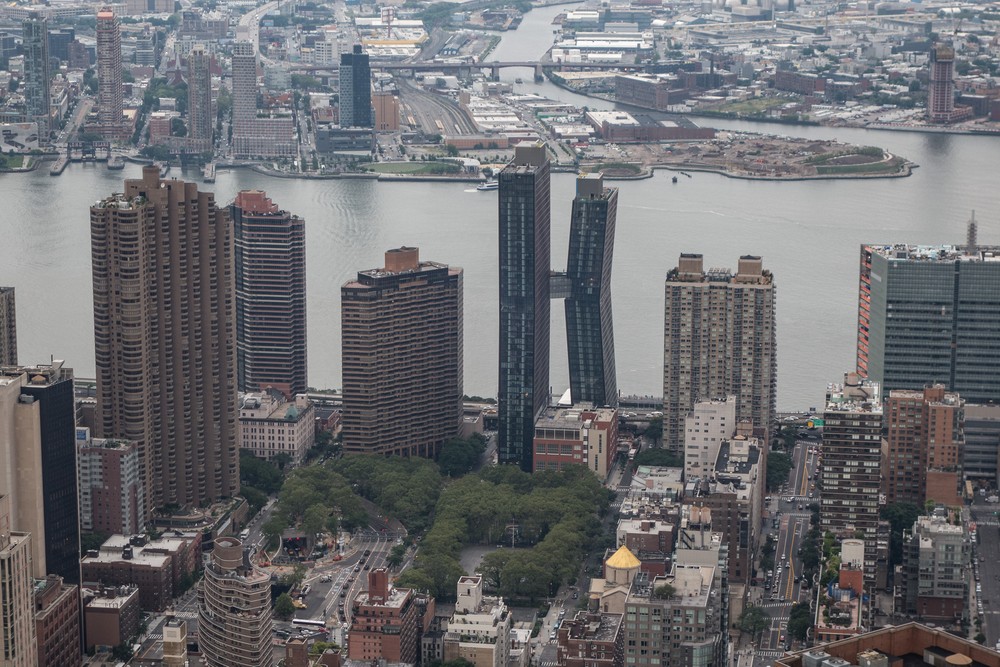 The American Copper Buildings with the East River in back.<br />July 12, 2017 - Manhattan, New York City, New  York.