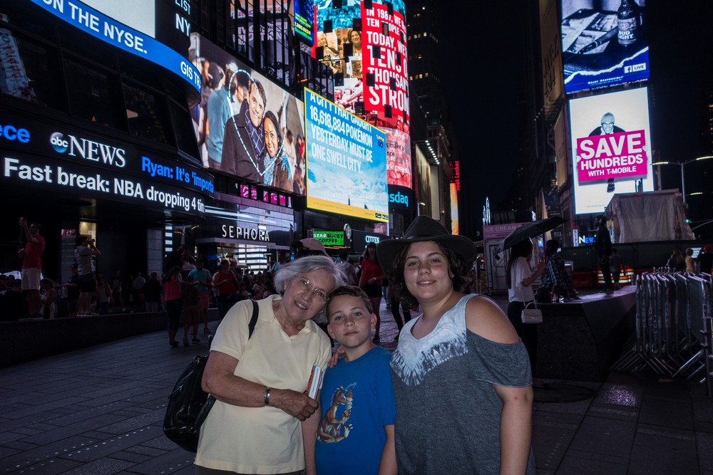 Joyce, Matthew, and Miranda at Times Square.<br />July 12, 2017 - Manhattan, New York City, New  York.
