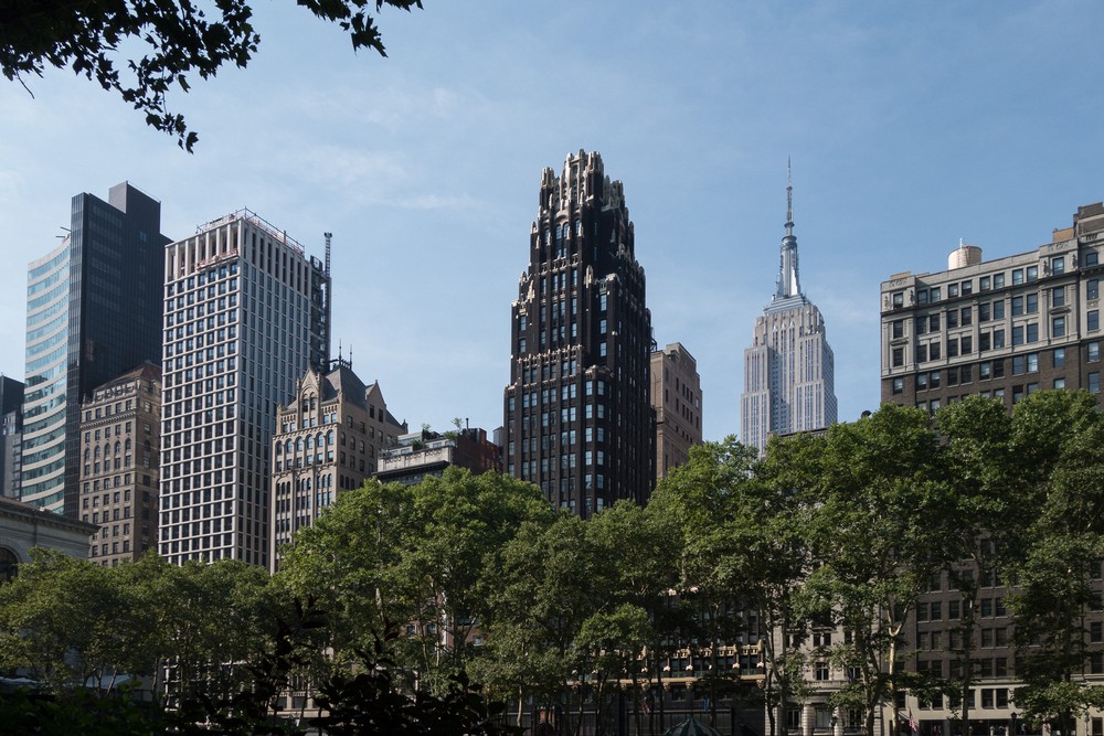 The Empire State Building and others as seen from Bryant Park.<br />July 13, 2017 - Manhattan, New York City, New  York.