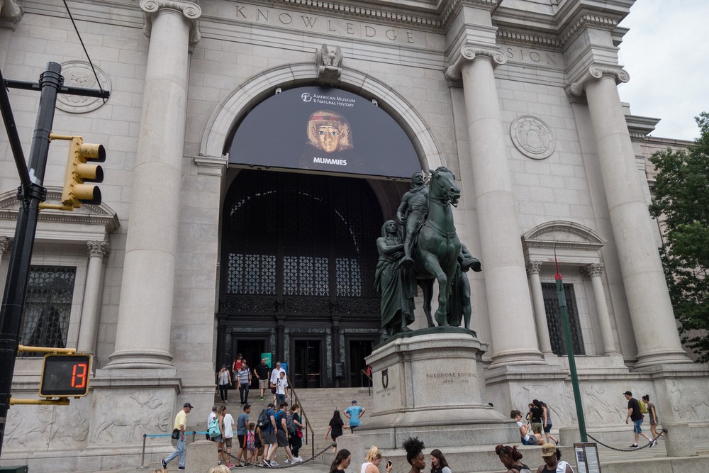 An entrance to the Museum of Natural History with monument to Teddy Roosevelt.<br />July 13, 2017 - Manhattan, New York City, New  York.