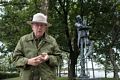 Park Ranger at Liberty Island and sculpture of Frederic Auguste Bartholdi, who sculpted the Statue of Liberty.<br />July 13, 2017 - Manhattan, New York City, New  York.