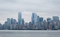 Lower Manhattan from ferry from Libery Island to Ellis Island.<br />July 13, 2017 - Manhattan, New York City, New  York.