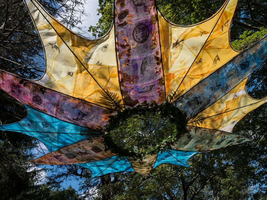 'Mandala' by Beth Proli-Quinn & Cailla Quinn.<br />Maudslay Outdoor Sculpture show installation.<br />Sep. 9, 2017 - Maudslay State Park, Newburyport, Massachusetts.