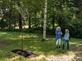 Dominique and Joyce at Joyce's 'Safety Net'.<br />Maudslay Outdoor Sculpture show installation.<br />Sep. 9, 2017 - Maudslay State Park, Newburyport, Massachusetts.