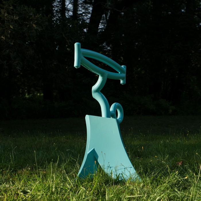 'I Had an Idea' by Gary Rathmell.<br />Maudslay Outdoor Sculpture show installation.<br />Sep. 9, 2017 - Maudslay State Park, Newburyport, Massachusetts.