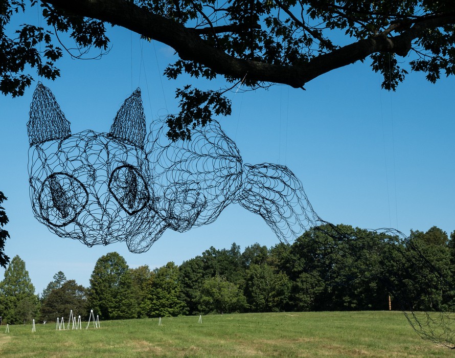 'Suspended' by Jane Wang.<br />Maudslay Outdoor Sculpture show installation.<br />Sep. 10, 2017 - Maudslay State Park, Newburyport, Massachusetts.