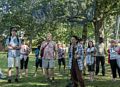 Jane Wang talking about her sculpture 'Suspended'.<br />Outdoor Art Show opening and walk through.<br />Sept. 16, 2017 - Maudslay State Park, Newburyport, Massachusetts.