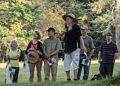 Nancy Sander on 'Vibrating Boundaries' with Joyce, Lynne, Jay, and others.<br />Outdoor Art Show opening and walk through.<br />Sept. 16, 2017 - Maudslay State Park, Newburyport, Massachusetts.