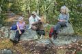Joyce, Paul, and Dominique enjoying a break on Second Hill.<br />Hike with Paul and Dominique.<br />Oct. 8, 2017 - Mt. Agamenticus, Maine.