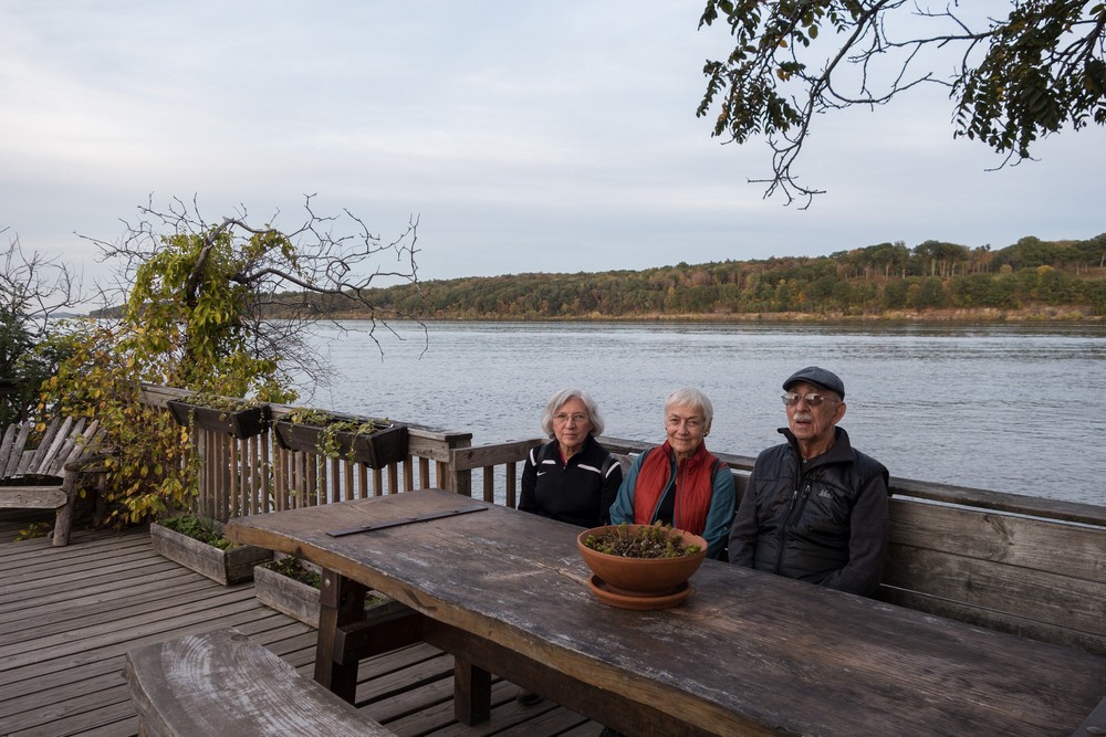 Joyce, Baiba, and Ronnie at the lighthouse deck.<br />Oct. 21, 2017 - Saugerties Lighthouse, Saugerties, New York.