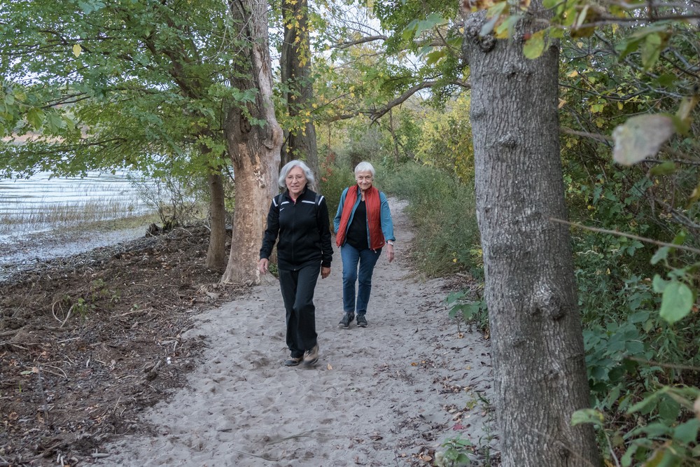 Joyce and Baiba heading back to the car.<br />Oct. 21, 2017 - Saugerties Lighthouse, Saugerties, New York.
