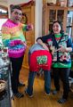 Sati, Paul, and Melody in their Christmas outfits. Paul's shorts say 'Dear Santa, I want it all'.<br />Dec. 25, 2017 - At home in Merrimac, Massachusetts.