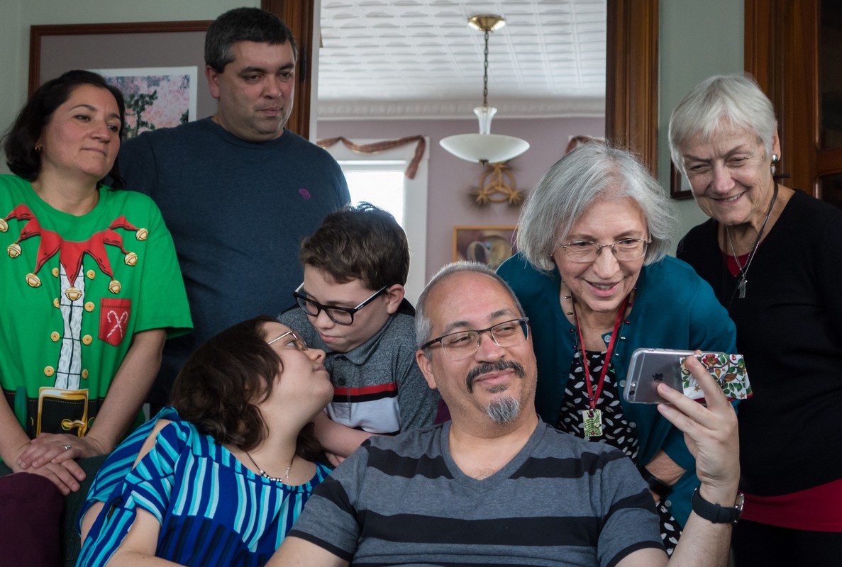Melody, Sati, Miranda, Matthew, Carl, Joyce, and Baiba video chatting with Eric in Iceland.<br />Dec. 25, 2017 - At home in Merrimac, Massachusetts.