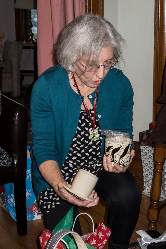 Joyce with a Christmas present.<br />Dec. 25, 2017 - At home in Merrimac, Massachusetts.