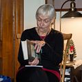 Baiba inspecting one of her presents.<br />Dec. 25, 2017 - At home in Merrimac, Massachusetts.