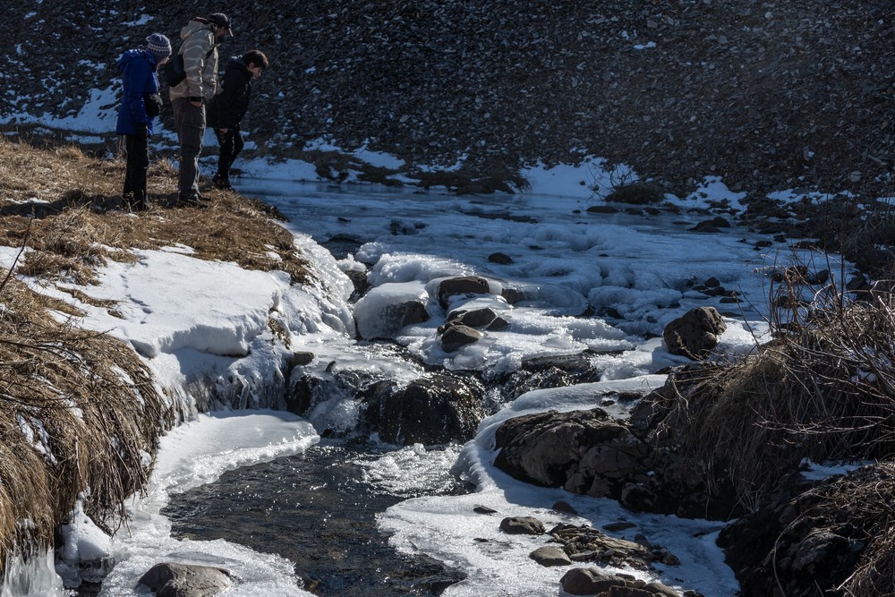 Joyce, Eric, and Marks.<br />Hike along the Syri-Hvamms.<br />April 16, 2016 - Hvammstangi, Iceland.