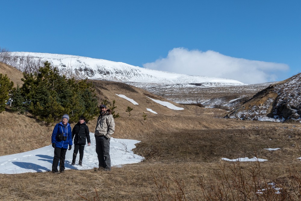 Joyce, Marks, and Eric.<br />Hike along the Syri-Hvamms.<br />April 16, 2016 - Hvammstangi, Iceland.