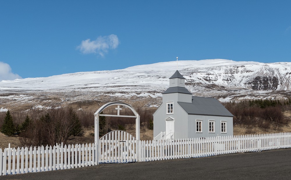 Kirkjuhvamms Church, now a museum.<br />Hike along the Syri-Hvamms.<br />April 16, 2016 - Hvammstangi, Iceland.