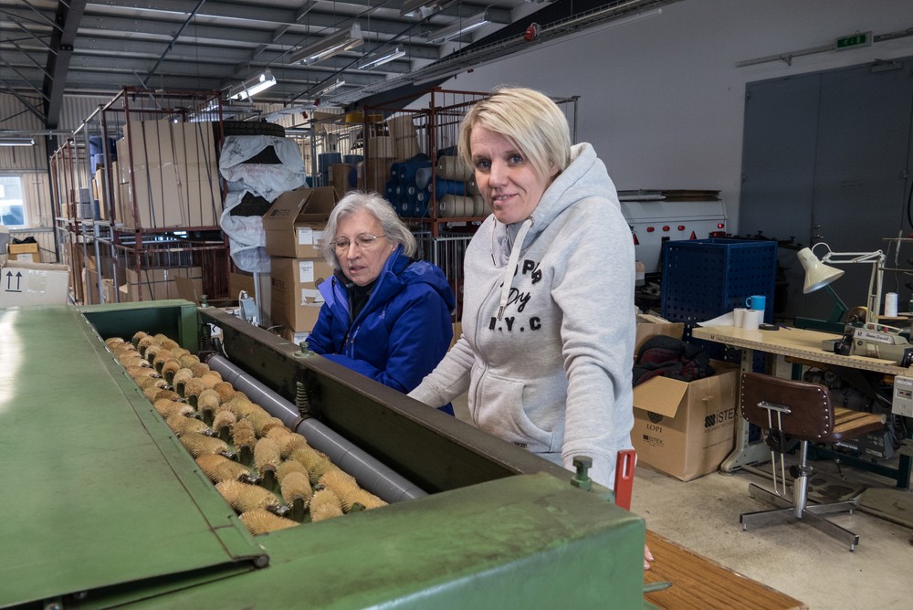 Joyce and Irina, the owner of the factory who also gave us a tour.<br />Kidka Wool Factory Shop.<br />April 18, 2017 - Hvammstangi, Iceland.