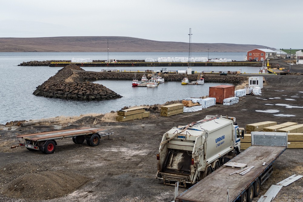 View of the harbor.<br />April 18, 2017 - Hvammstangi, Iceland.