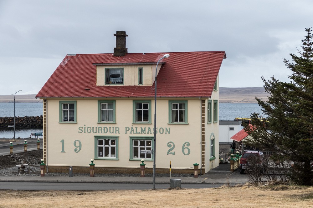 The basement and first floor belong to the Seal Center.<br />Eric's desk faces the window next to the 9.<br />April 18, 2017 - Hvammstangi, Iceland.