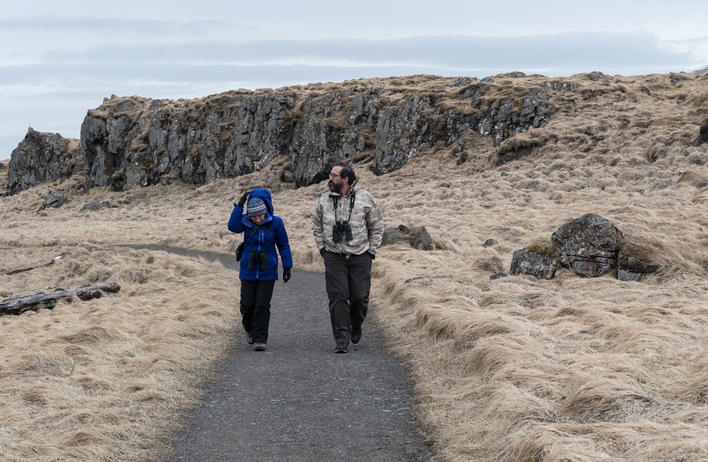 Joyce and Eric.<br />At the Illugastair seal watching site.<br />April 18, 2017 - West shore of Vatnsnes Peninsula, Iceland.