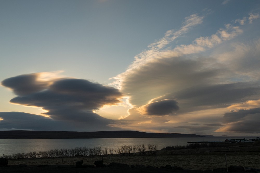 Another sunset from window of our AirBnB.<br />April 18, 2017 - Hvammstangi, Iceland.