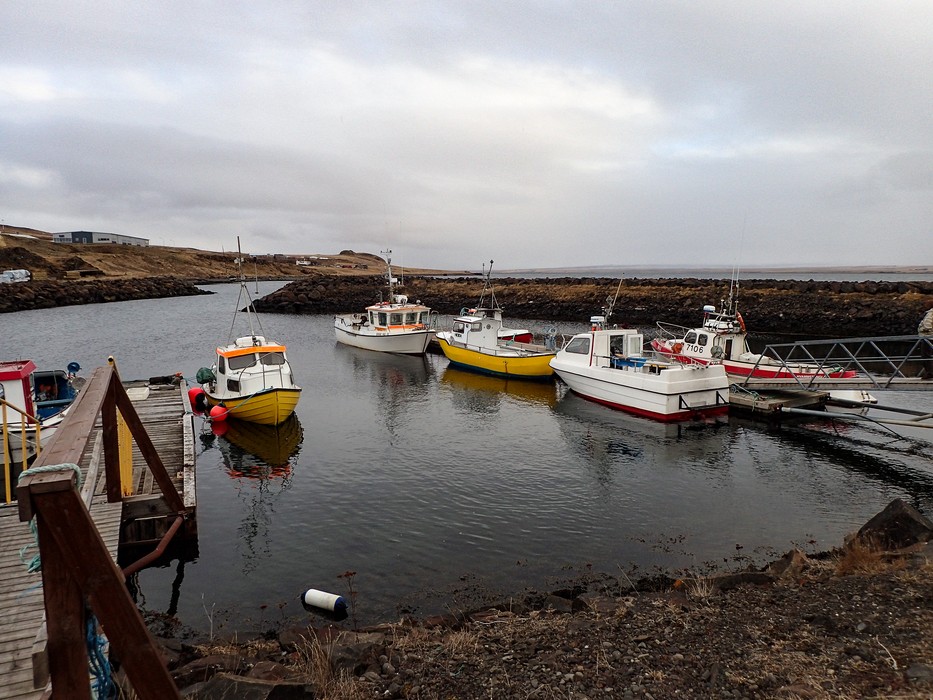 Boats in harbor.<br />April 20, 2017 - Hvammstangi, Iceland.
