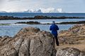 Joyce contemplating the scenery.<br />At the Illugastair seal watching site.<br />April 18, 2017 - Trip around the Vatnsnes Peninsula, Iceland.