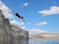 Holly showing her diving skill (however, she lost her contacts on contact).<br />Kayaking with Lake Powell Hidden Canyon Kayak off Lone Rock Beach.<br />Aug. 10, 2017 - Lake Powell, Utah.