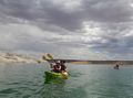 Joyce and Miranda.<br />Kayaking with Lake Powell Hidden Canyon Kayak off Lone Rock Beach.<br />Aug. 10, 2017 - Lake Powell, Utah.