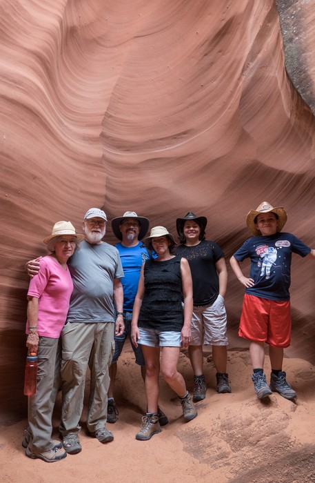 Joyce, Egils, Carl, Holly, Miranda, and Matthew.<br />Aug. 11, 2017 - Rattlesnake slot canyon near Page Arizona.