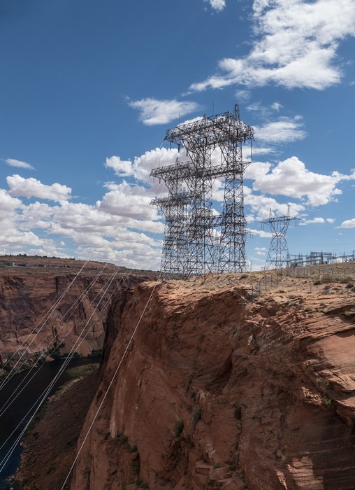 Power transmission lines emanating from Glen Canyon Dam.<br />Aug. 11, 2017 - Page, Arizona.