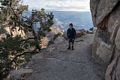 Matthew pretending to be tired from climbing out of the canyon.<br />About 100 yards into the Bright Angel Trail.<br />Aug. 13, 2017 - Grand Canyon National Park, Arizona.