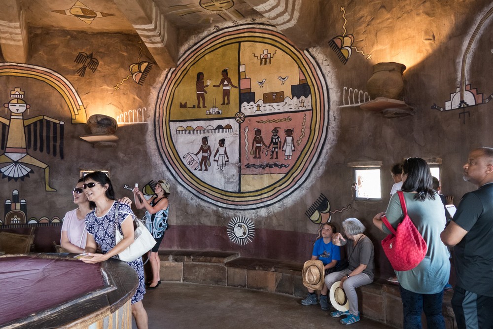 Holly photographing, Matthew and Joyce resting.<br />At Desert View Watchtower.<br />Aug. 13, 2017 - Grand Canyon National Park, Arizona.