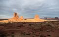 View from our cabin.<br />The Mittens and Merricks Butte.<br />Aug. 13, 2017 - Monument Valley Navajo Tribal Park, Arizona.