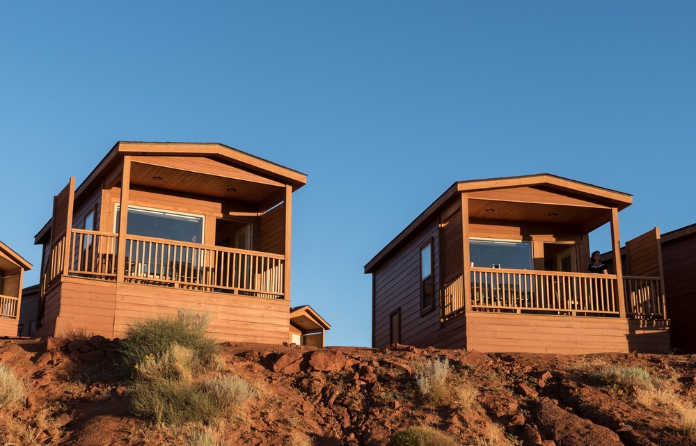 Our cabins and Holly.<br />Aug. 14, 2017 - Monument Valley Navajo Tribal Park, Arizona.