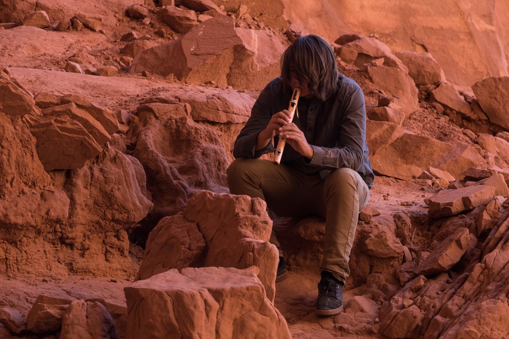 Sean playing his On tour with Navajo Spirit Tours.<br />Aug. 14, 2017 - Monument Valley Navajo Tribal Park, Arizona.