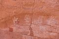 Handprints on the wall.<br />On tour with Navajo Spirit Tours.<br />Aug. 14, 2017 - Monument Valley Navajo Tribal Park, Arizona.